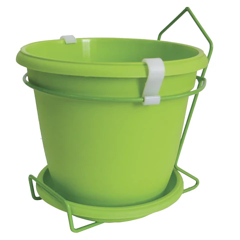 Maceta plástica colores soporte pared más plato 18cm diámetro x15cm