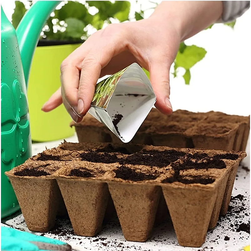 Maceta Papel Orgánico Biodegradable x5 Piezas x12 celdas Rectas Marrón claro 1