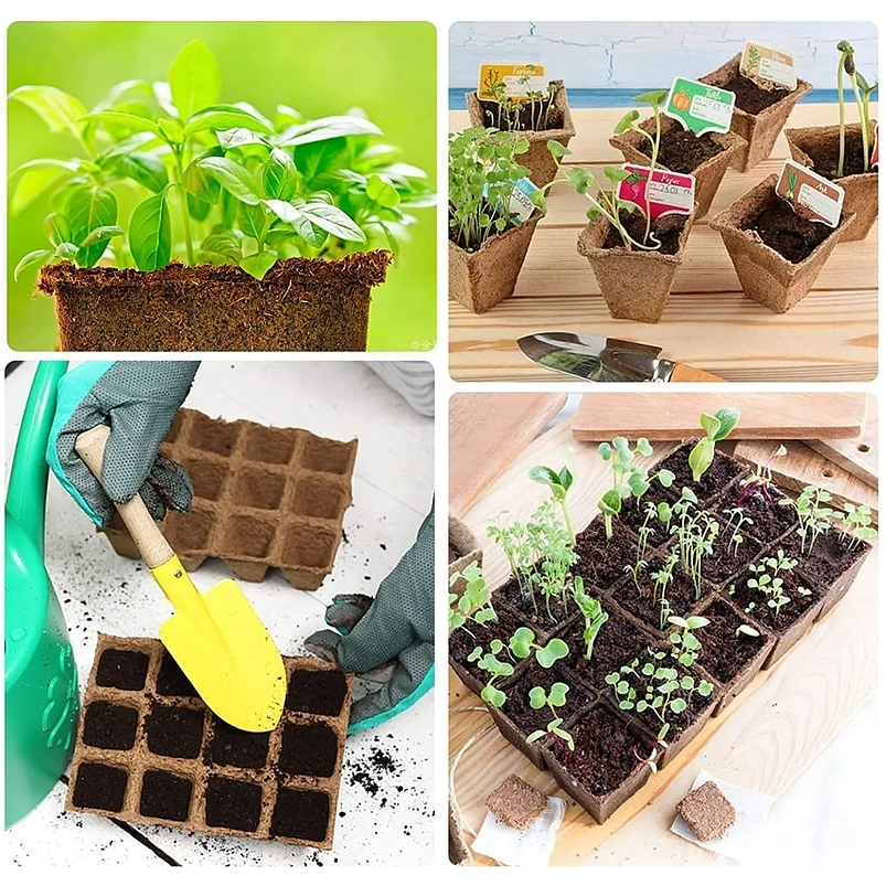 Maceta Papel Orgánico Biodegradable x5 Piezas x12 celdas Rectas Marrón claro 5