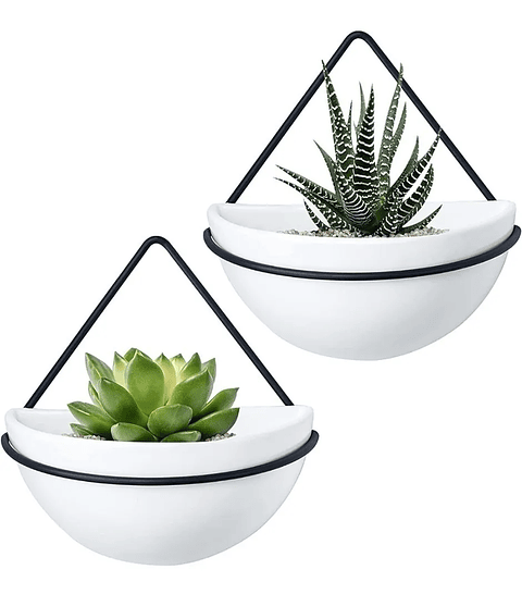 Juego Maceta En Cerámica Fina De Pared x2 Unidades Triangular