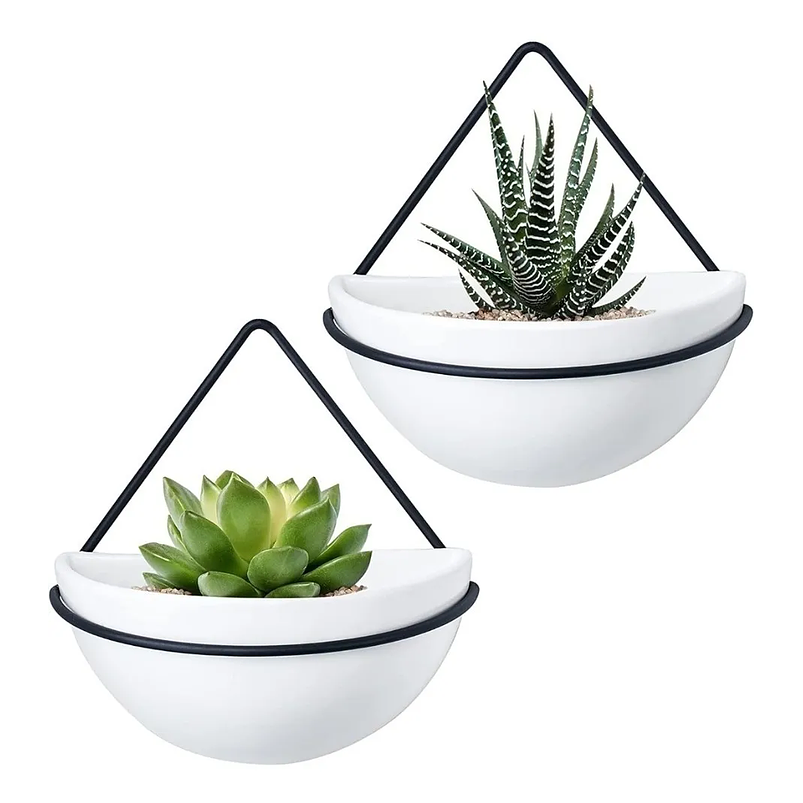 Juego Maceta En Cerámica Fina De Pared x2 Unidades Triangular 1