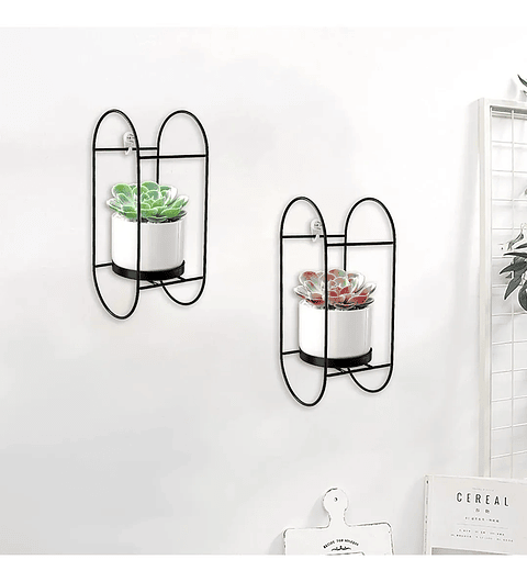 Juego De Macetas Cerámica Fina Más Soporte Pared x2 Unidades