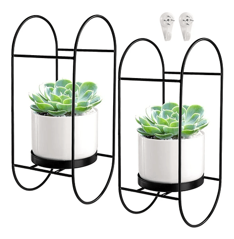 Juego De Macetas Cerámica Fina Más Soporte Pared x2 Unidades