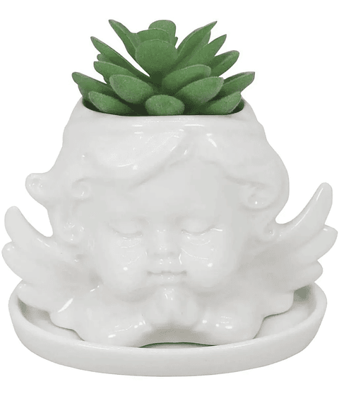Maceta Plantas Diseño Ángel Cerámica Premium Más Plato 9cm Alto