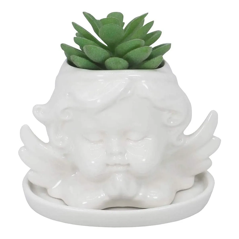 Maceta Plantas Diseño Ángel Cerámica Premium Más Plato 9cm Alto 1