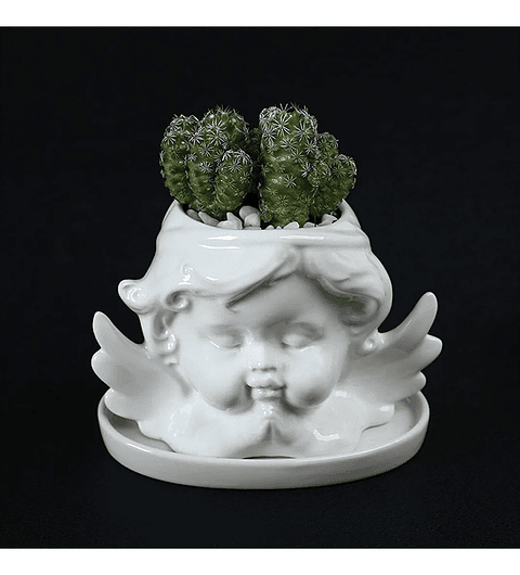 Maceta Plantas Diseño Ángel Cerámica Premium Más Plato 9cm Alto