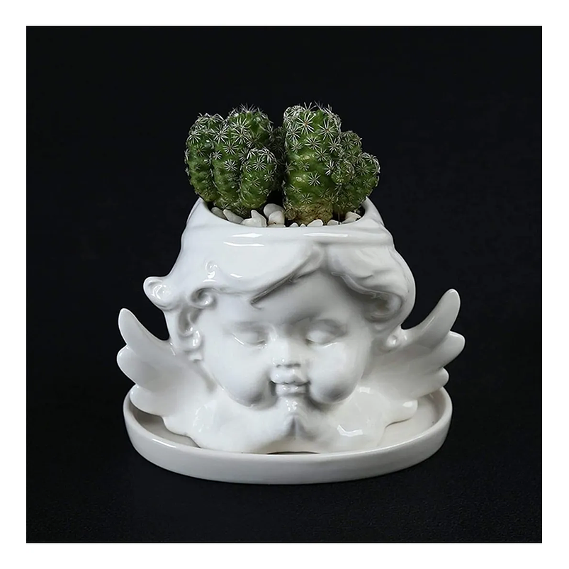 Maceta Plantas Diseño Ángel Cerámica Premium Más Plato 9cm Alto 2