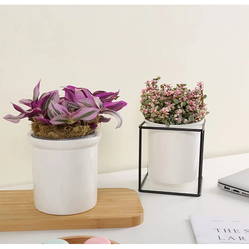 Juego Maceta En Cerámica Fina y Soporte De Pared x2 Unidades 5