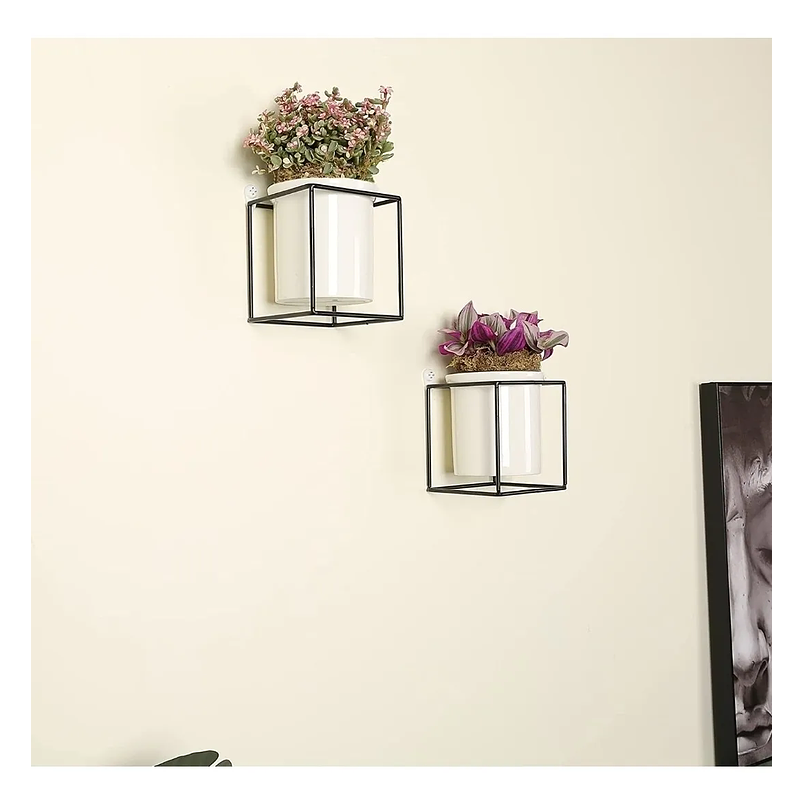 Juego Maceta En Cerámica Fina y Soporte De Pared x2 Unidades 6