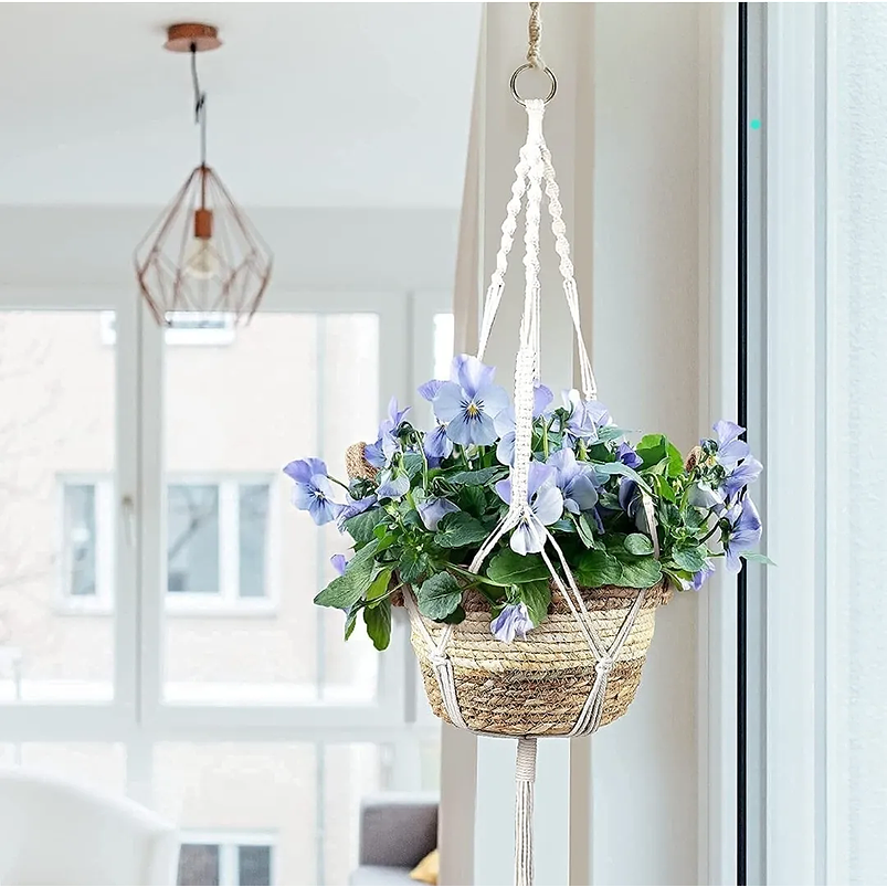 3 Macetas Fibra Natural Más Macramé Colgar Multitamaño 6