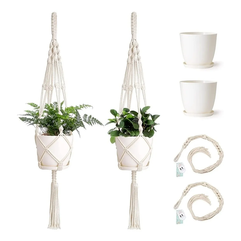 Juego Macetas Plásticas x2 Más macramé x2 Unidades Premium 1