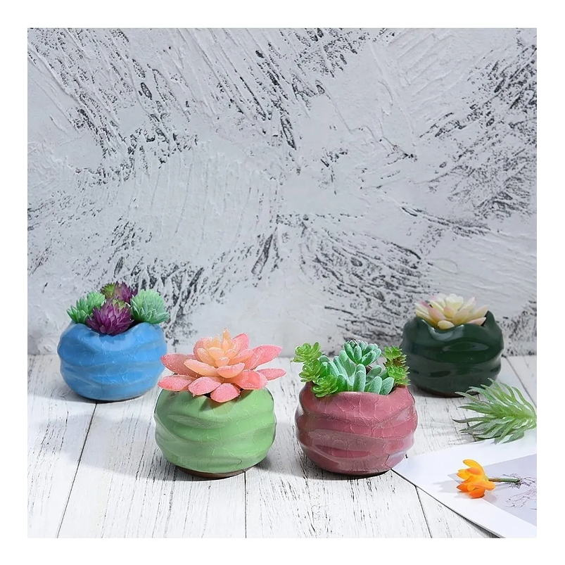 Juego De Macetas Cerámica Fina x4 Unidades 8cm Diámetro x6cm Alto 7