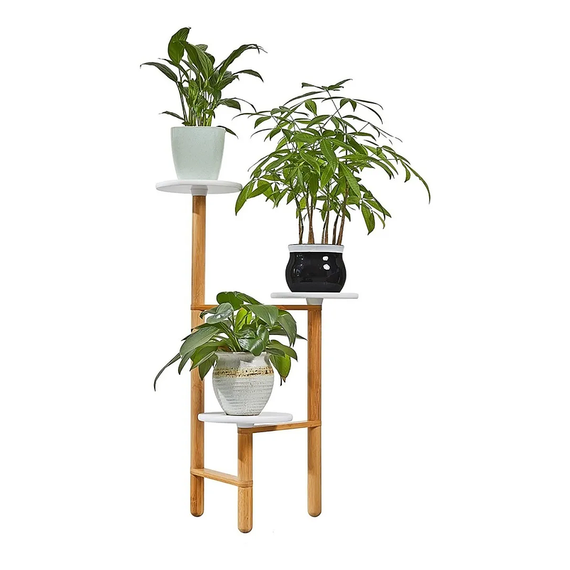 Soporte Macetas De Plantas En Bambú x3 Puestos Blanco 1