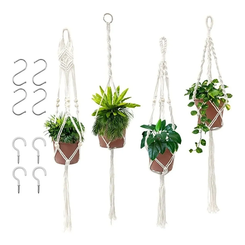Soporte Colgante Para Plantas x4 Unidades En Macramé Más Gancho 1