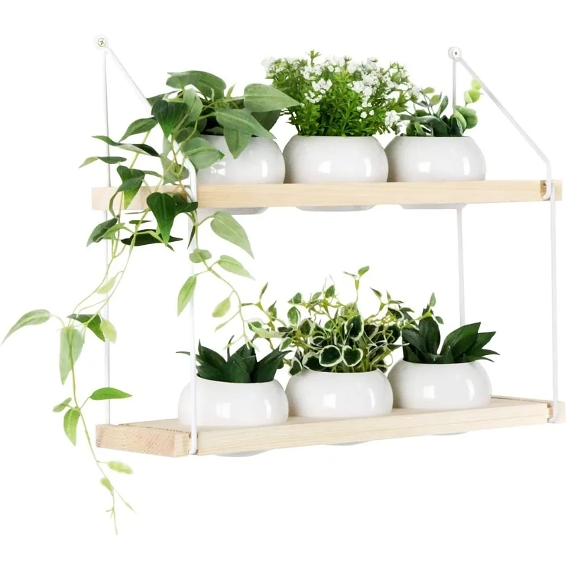 Soporte Madera De Macetas x6 Cerámica Premium Pared 3