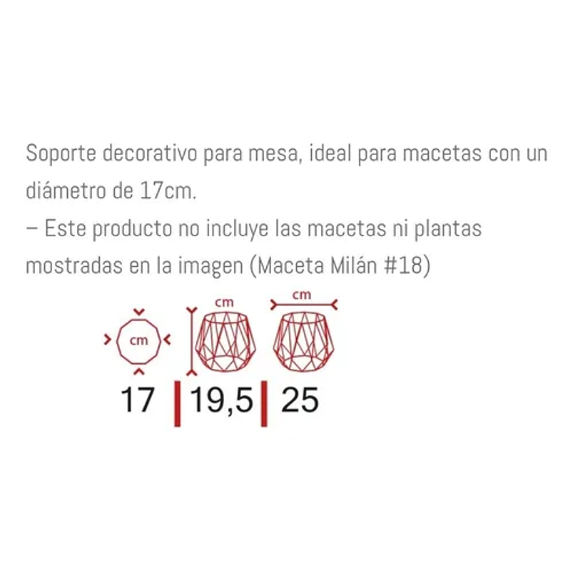 Soporte de Mesa de Maceta Plantas 19cm Alto 17cm Diámetro 3