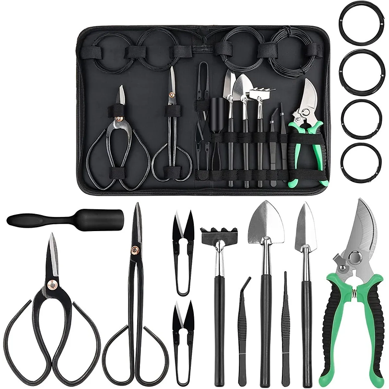 Kit Herramientas Cuidado Bonsái Planta Básico 12 piezas Más estuche 1