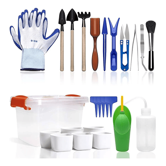 Kit Herramienta Siembra x21 piezas más macetas más 20 etiquetas más maleta plastica 1