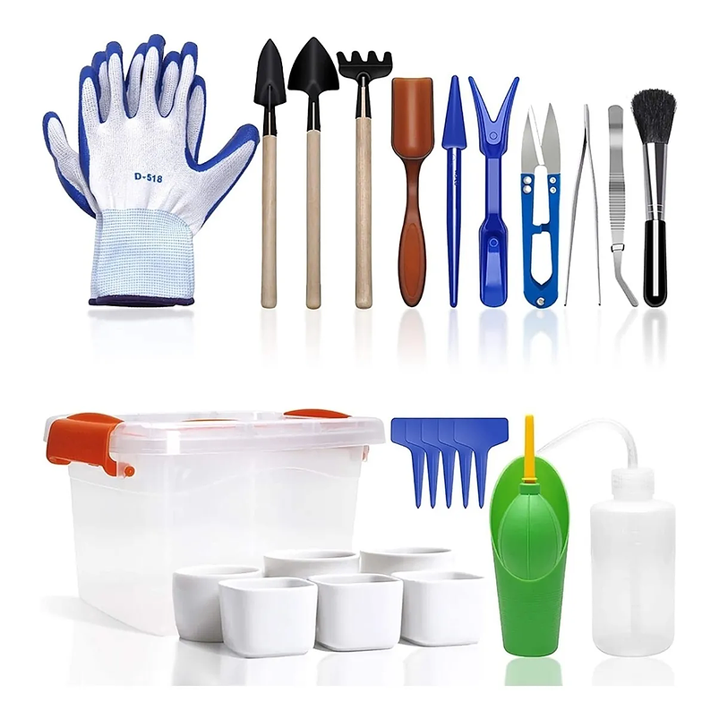 Kit Herramienta Siembra x21 piezas más macetas más 20 etiquetas más maleta plastica 1