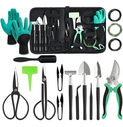 Kit Herramientas Bonsai Acero Profesional x18 Piezas Más Estuche