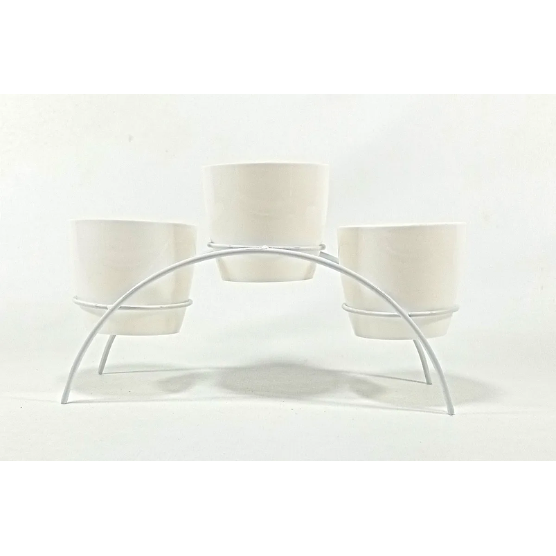 Soporte de Mesa Decorativo Plantas Más 3 Macetas 9cm Diámetro Blanco 5