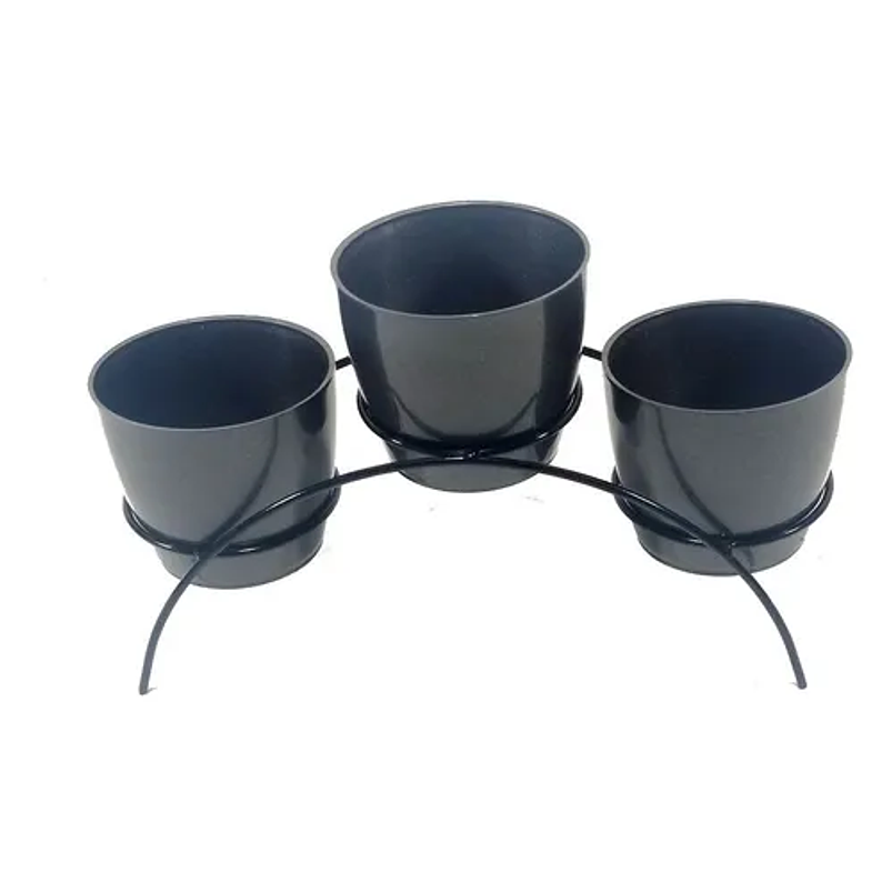 Soporte de Mesa Decorativo Plantas Más 3 Macetas 9cm Diámetro Negro 16