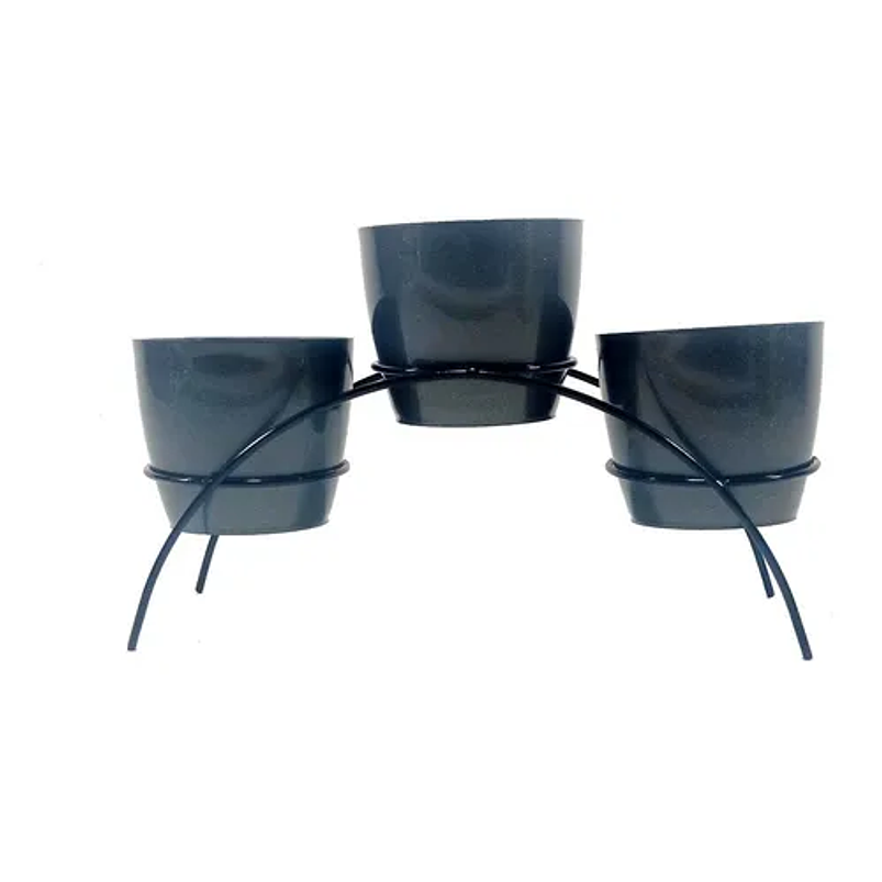 Soporte de Mesa Decorativo Plantas Más 3 Macetas 9cm Diámetro Negro 21