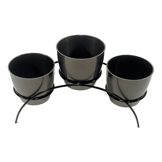 Soporte de Mesa Decorativo Plantas Más 3 Macetas 9cm Diámetro Negro 22