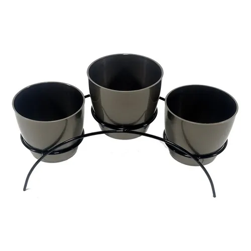 Soporte de Mesa Decorativo Plantas Más 3 Macetas 9cm Diámetro Negro 22