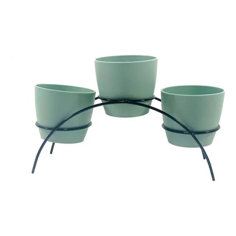 Soporte de Mesa Decorativo Plantas Más 3 Macetas 9cm Diámetro Negro 24