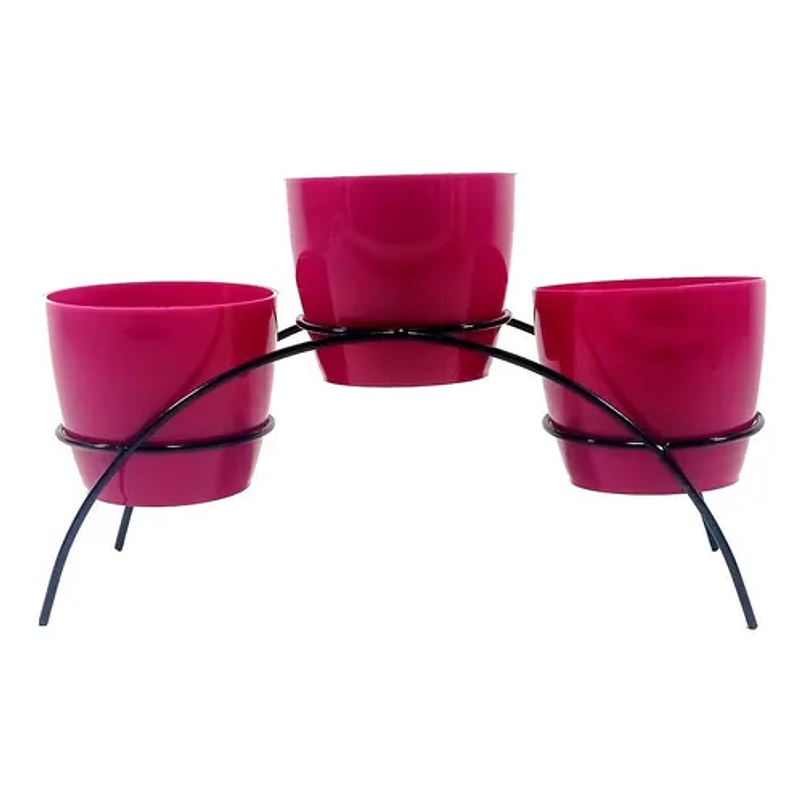 Soporte de Mesa Decorativo Plantas Más 3 Macetas 9cm Diámetro Negro 27