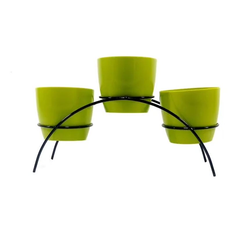 Soporte de Mesa Decorativo Plantas Más 3 Macetas 9cm Diámetro Negro 35