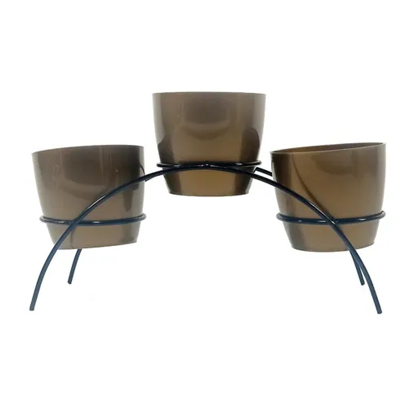 Soporte de Mesa Decorativo Plantas Más 3 Macetas 9cm Diámetro Negro 36