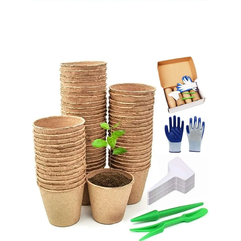 Kit Siembra Macetas Biodegradable x100 Más 20 Etiquetas Más 3 Herramientas 1