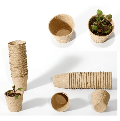 Kit Siembra Macetas Biodegradable x100 Más 20 Etiquetas Más 3 Herramientas