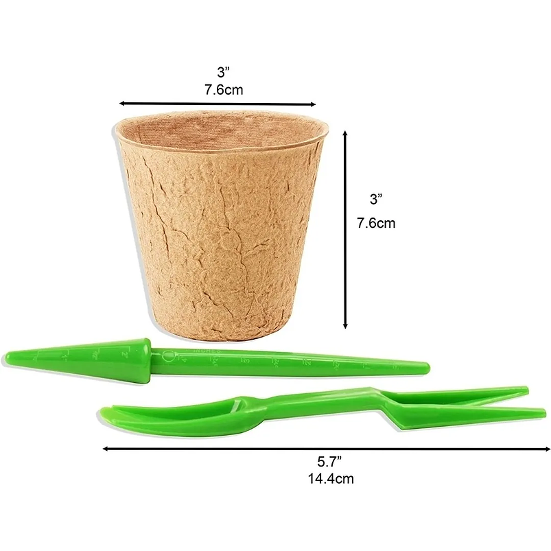 Kit Siembra Macetas Biodegradable x100 Más 20 Etiquetas Más 3 Herramientas 3