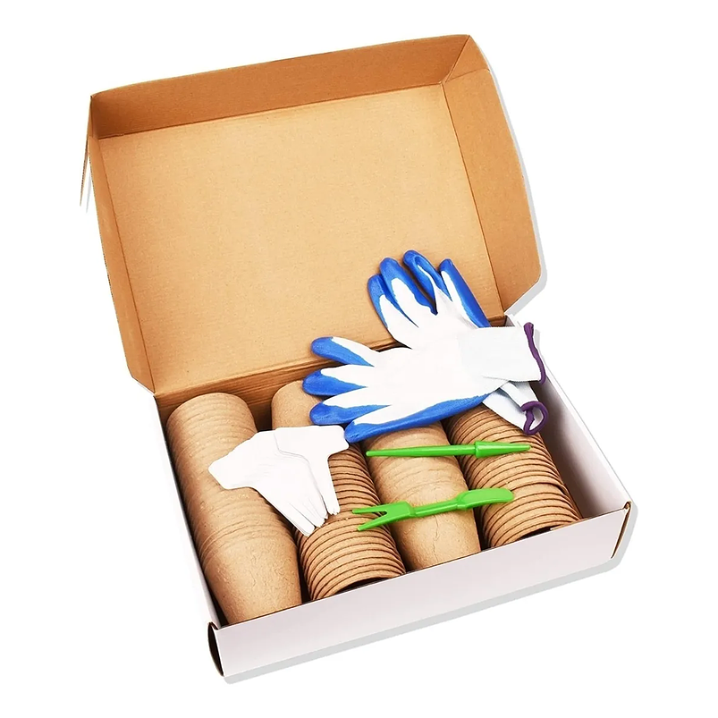 Kit Siembra Macetas Biodegradable x100 Más 20 Etiquetas Más 3 Herramientas 4