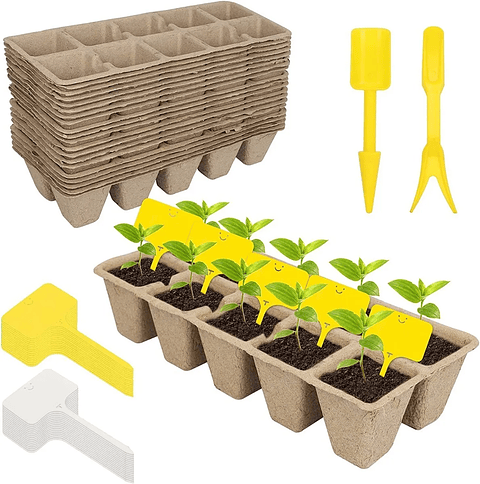 Kit Siembra x16 Bandejas Biodegradable 160 celdas Más Herramienta