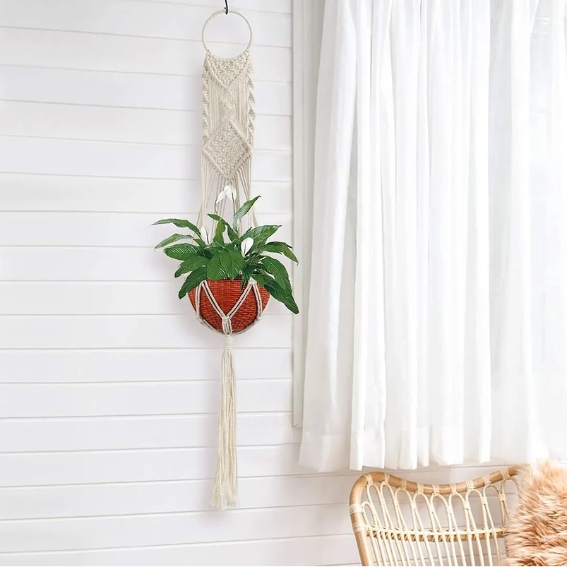 Macramé x01 Unidad Para Macetas Plantas 100% Algodón 01 Metro Largo 2