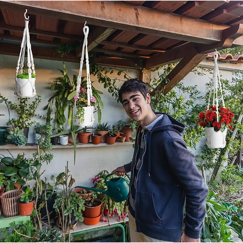 Juego Macramé x3 Unidades Más Macetas Plástica Colgar Hecho A Mano 2