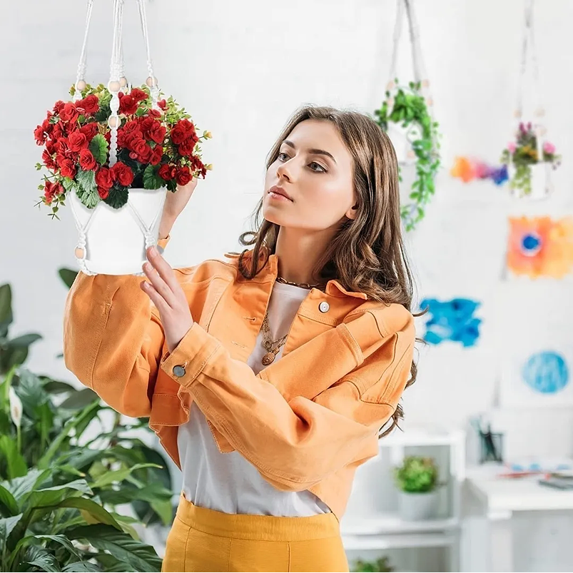 Juego Macramé x3 Unidades Más Macetas Plástica Colgar Hecho A Mano 4