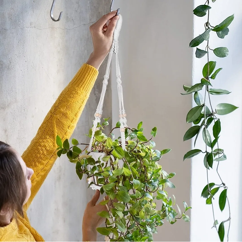 Juego Macramé x3 Unidades Más Macetas Plástica Colgar Hecho A Mano 5