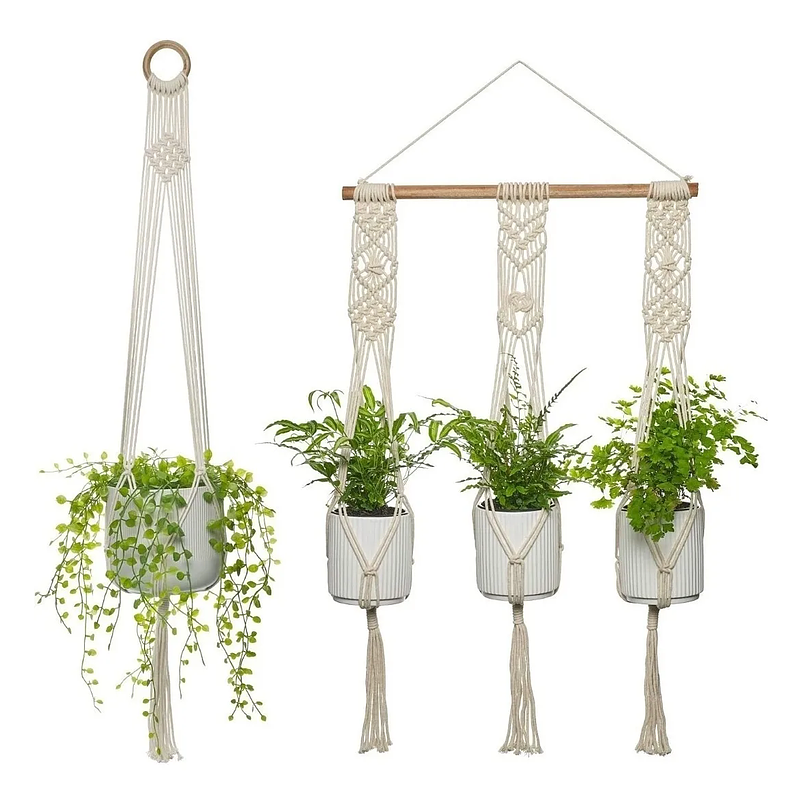 Juego Macramé x02 Unidades Macetas Plantas De Colgar 100% Algodón 1