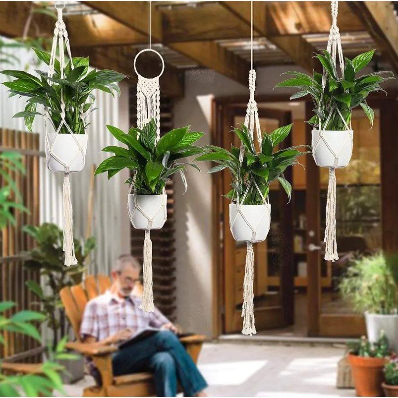 Juego Macramé Elegans x4 Unidades Para Macetas-colgar 100% Algodón 3