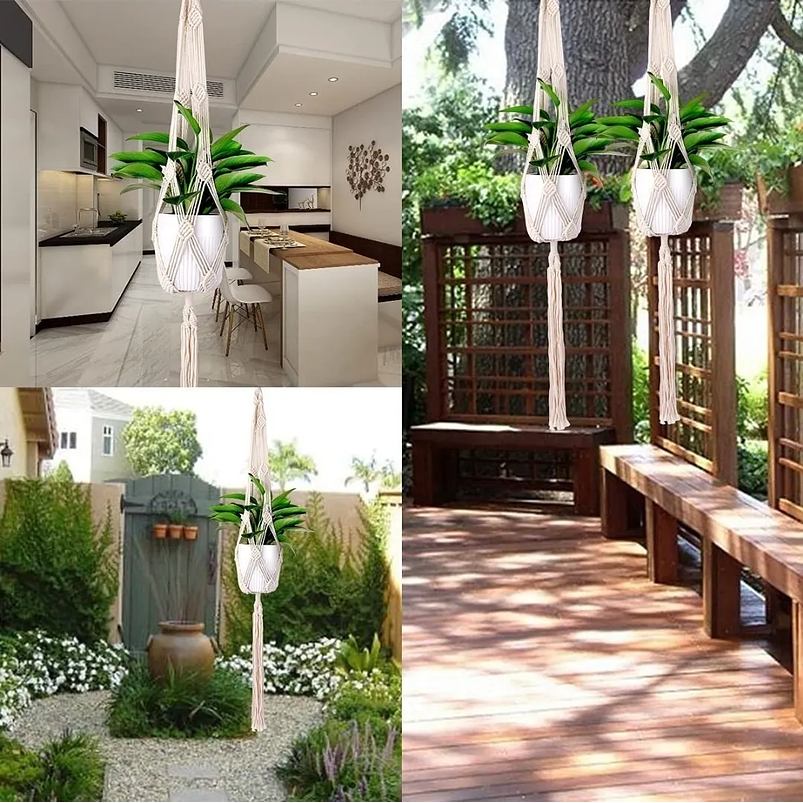 Macramé x01 Unidad Para Macetas Plantas 100% Algodón 1,12mt Largo 4