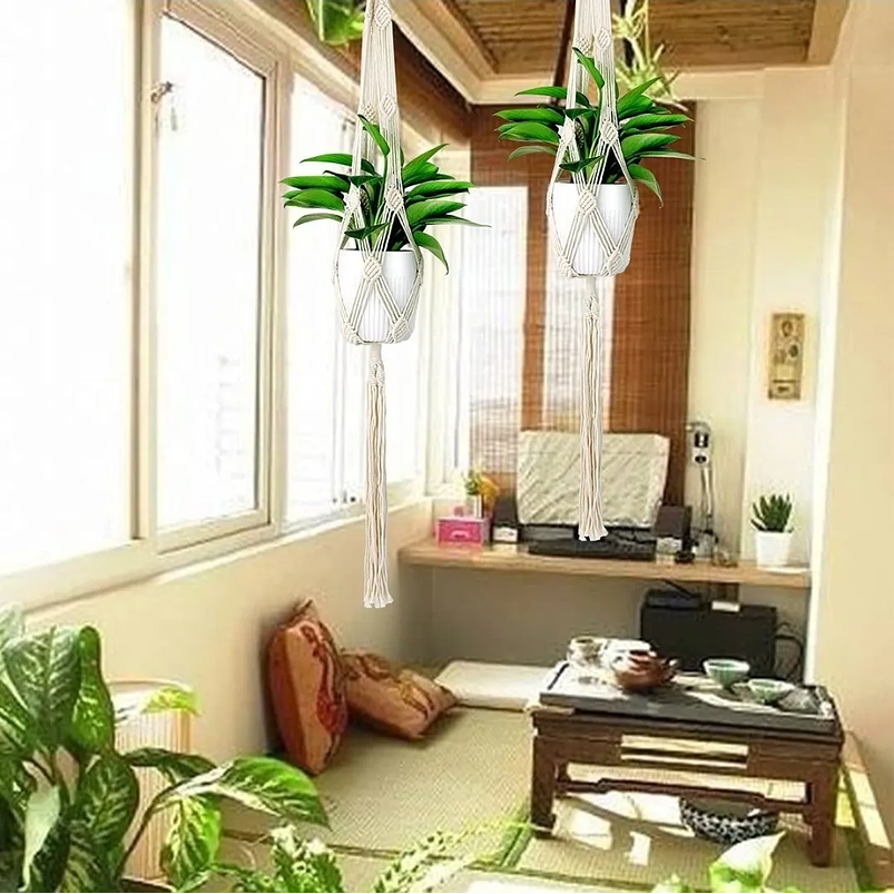 Macramé x01 Unidad Para Macetas Plantas 100% Algodón 1,12mt Largo 6