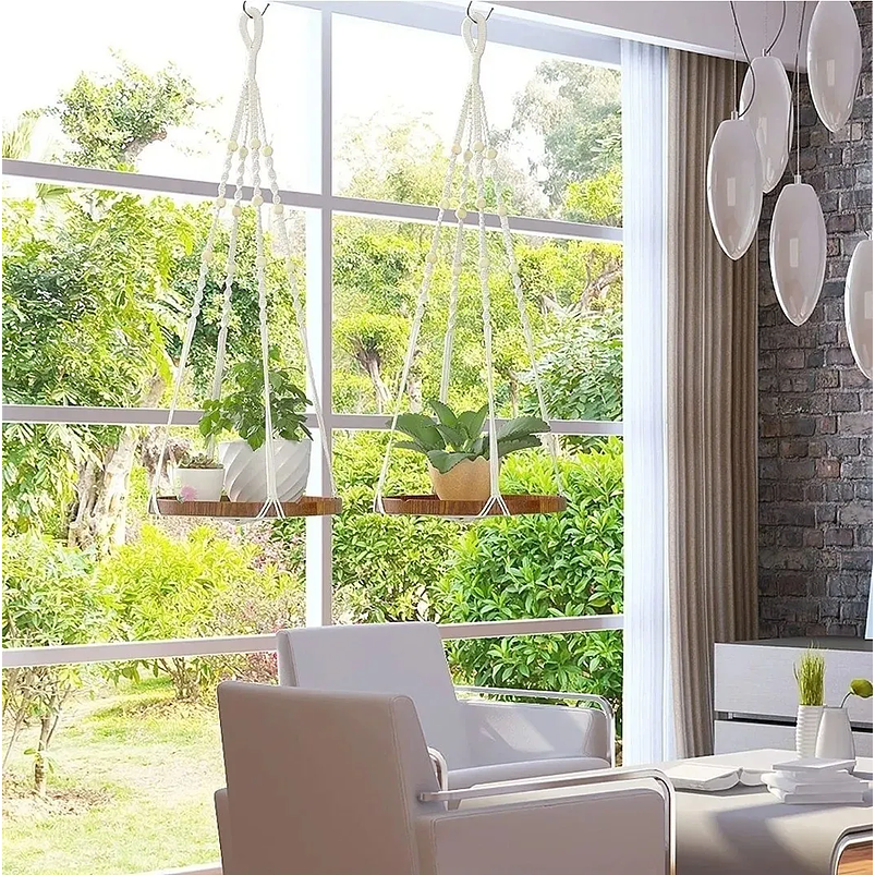 Colgante De Plantas En Macramé Más bandeja En Madera 66 centímetros Largo 3