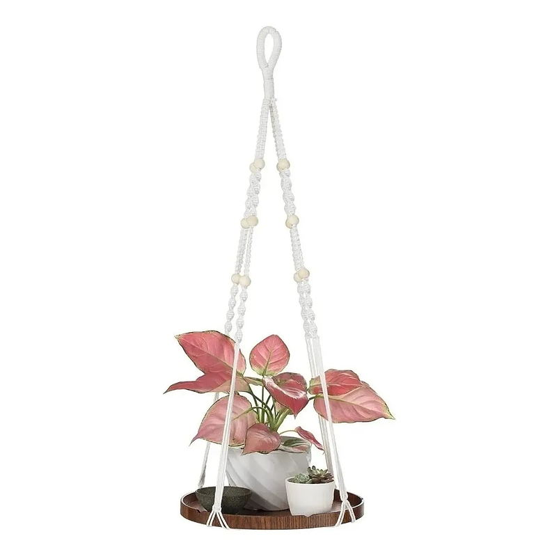 Colgante De Plantas En Macramé Más bandeja En Madera 66 centímetros Largo 4