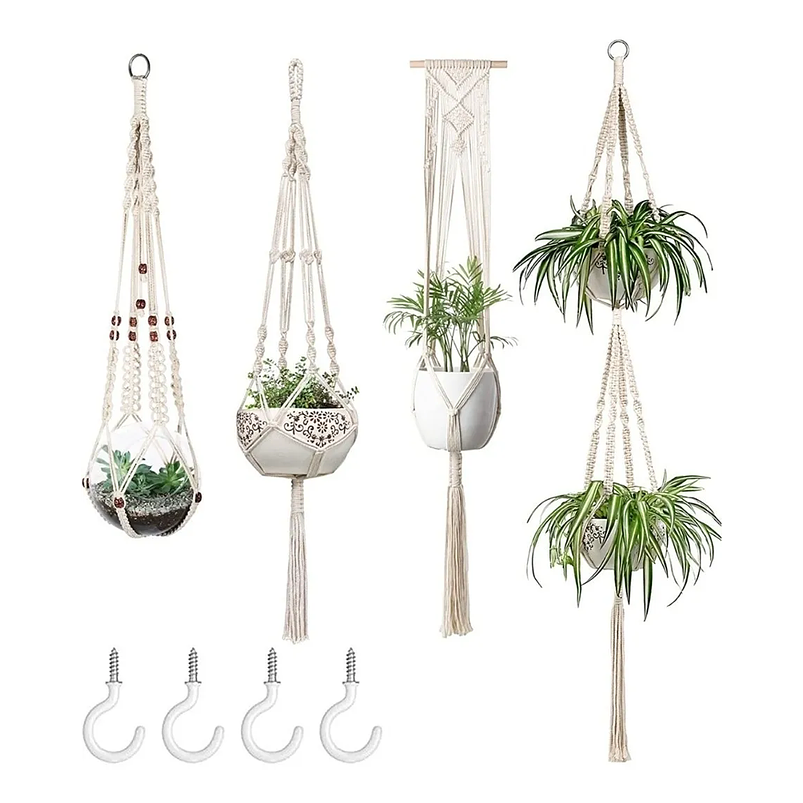 Juego Macramé x4 Unidades Para Macetas Colgar 100% Algodón Premium 1