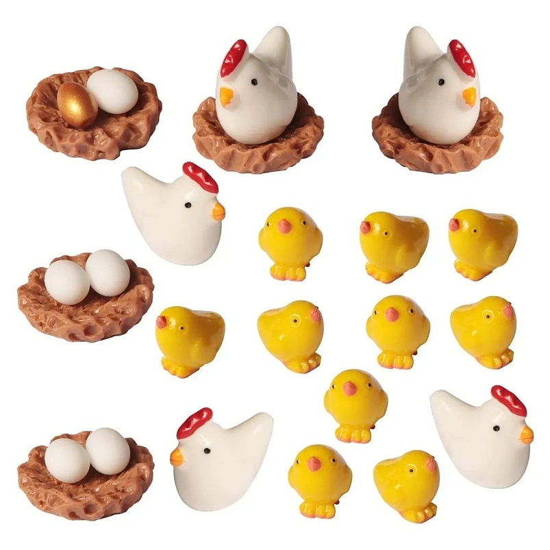 Set Mini Figura Pollitos Decorativas Terrario Jardín x18 Unidades  1